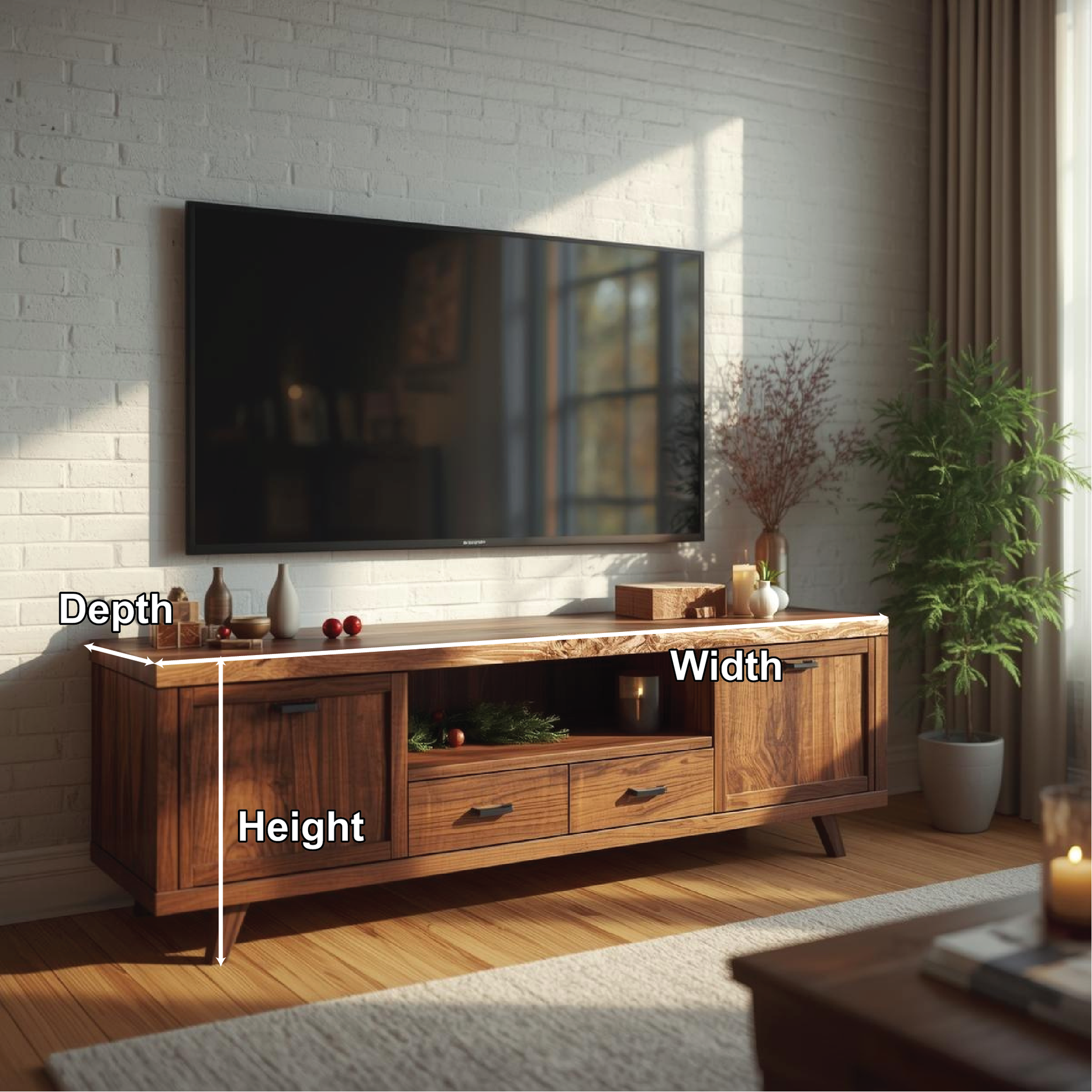 Handcrafted Solid Wood TV Stand with Natural Live Edge and Rustic Modern Storage Design Kitchnce