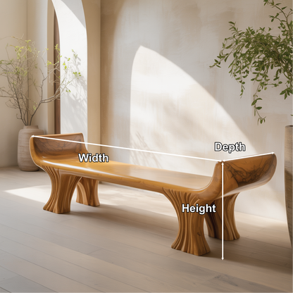 Handcrafted Solid Wood Entryway Bench with Curved Seat and Sculpted Legs for Modern Homes Kitchnce
