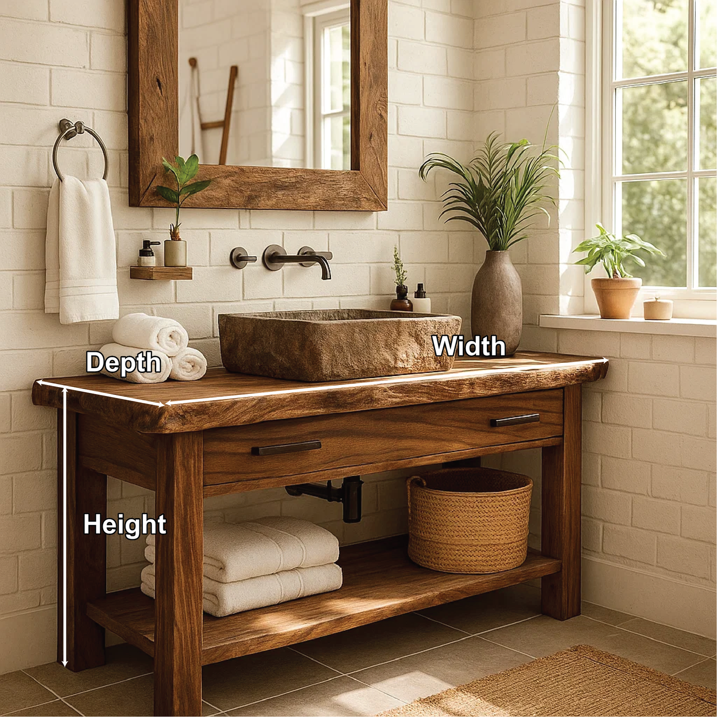 Handcrafted Solid Wood Bathroom Vanity with Rustic Live Edge Design and Modern Farmhouse Charm Kitchnce