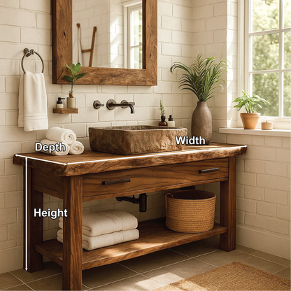 Handcrafted Solid Wood Bathroom Vanity with Rustic Live Edge Design and Modern Farmhouse Charm Kitchnce
