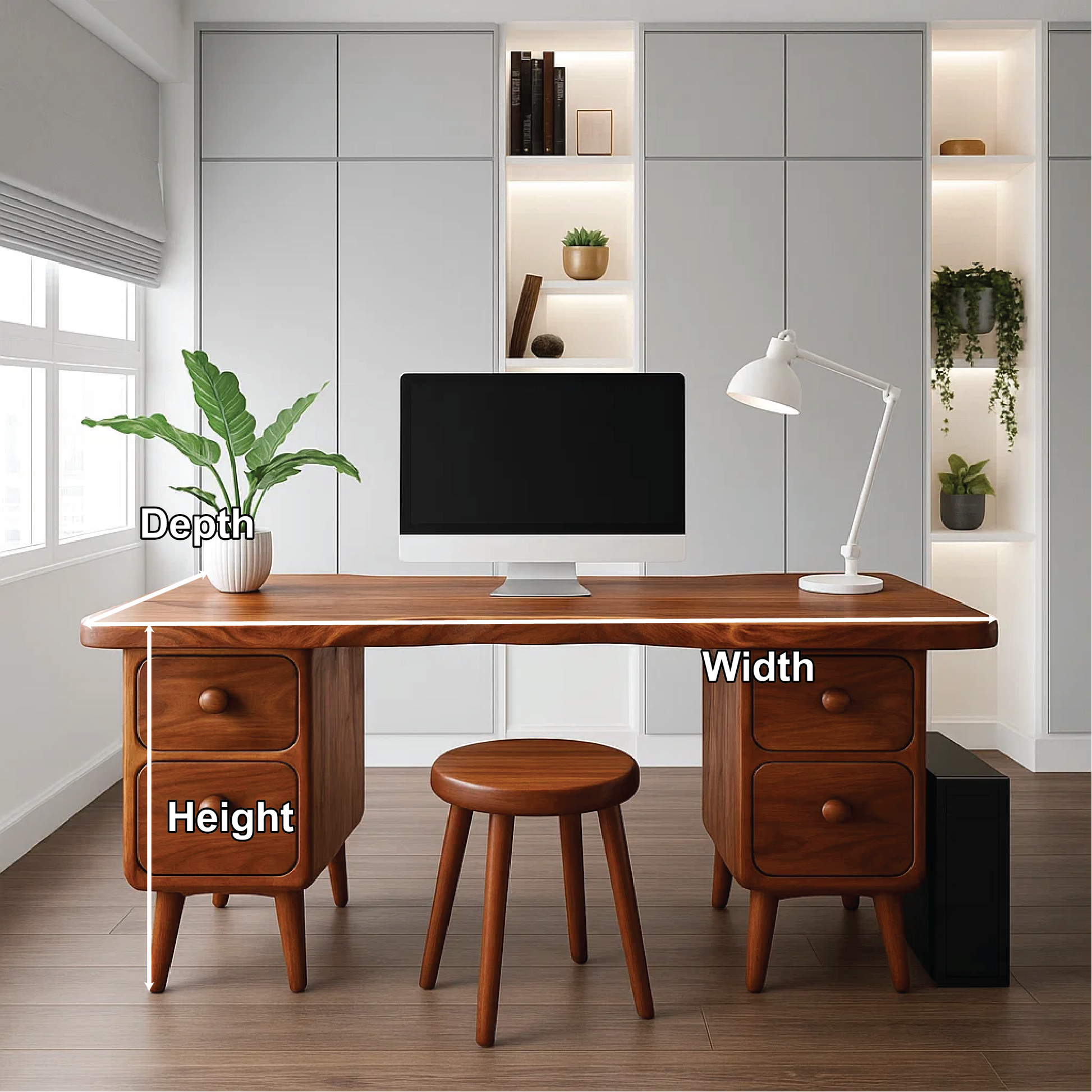 Handcrafted Solid Wood Office Desk – Mid-Century Modern Work Table with Curved Live Edge Design Kitchnce