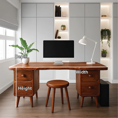 Handcrafted Solid Wood Office Desk – Mid-Century Modern Work Table with Curved Live Edge Design Kitchnce