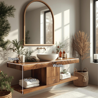 Handcrafted Solid Wood Floating Bathroom Vanity with Center Drawer and Natural Live Edge Top Kitchnce