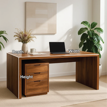 Handcrafted Solid Wood Work Desk – Minimalist Executive Office Table with 3-Drawer Storage Kitchnce