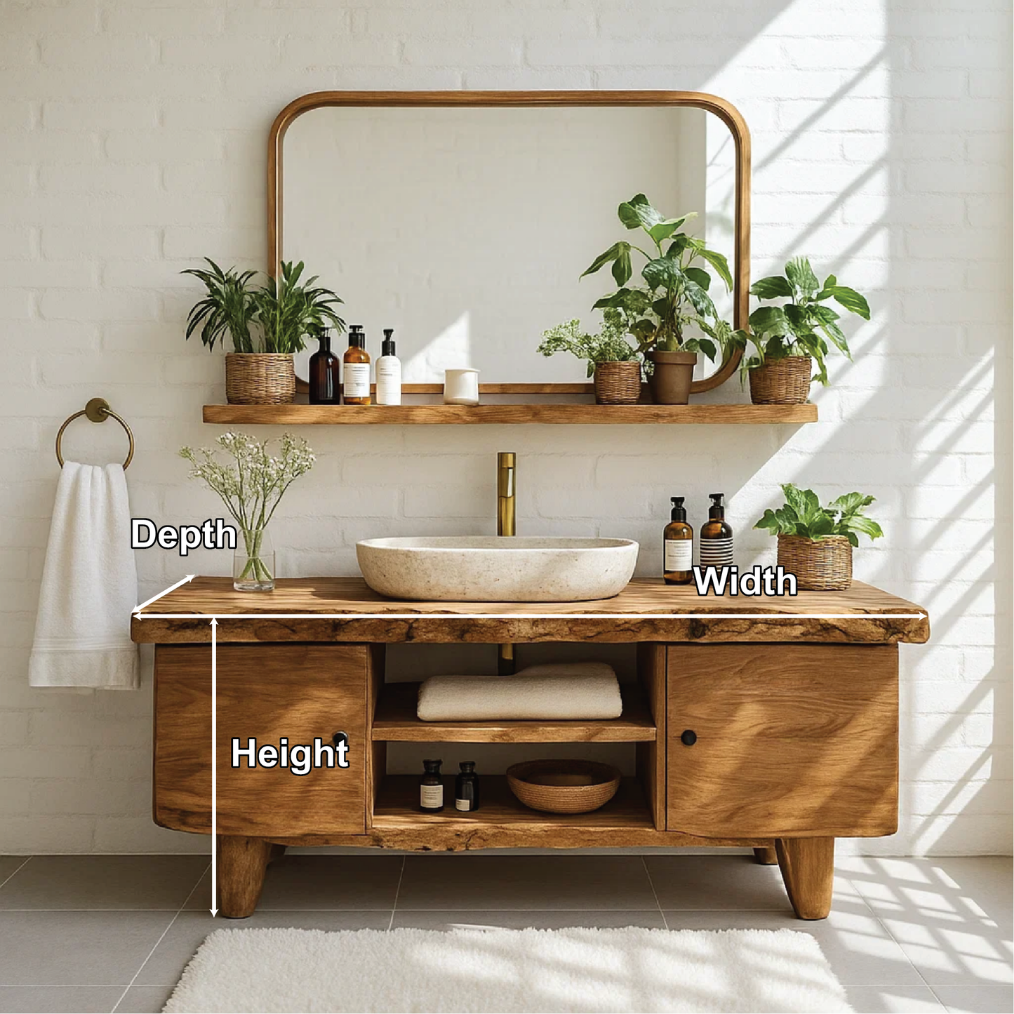 Handcrafted Solid Wood Bathroom Vanity with Live Edge Top and Natural Minimalist Design Kitchnce