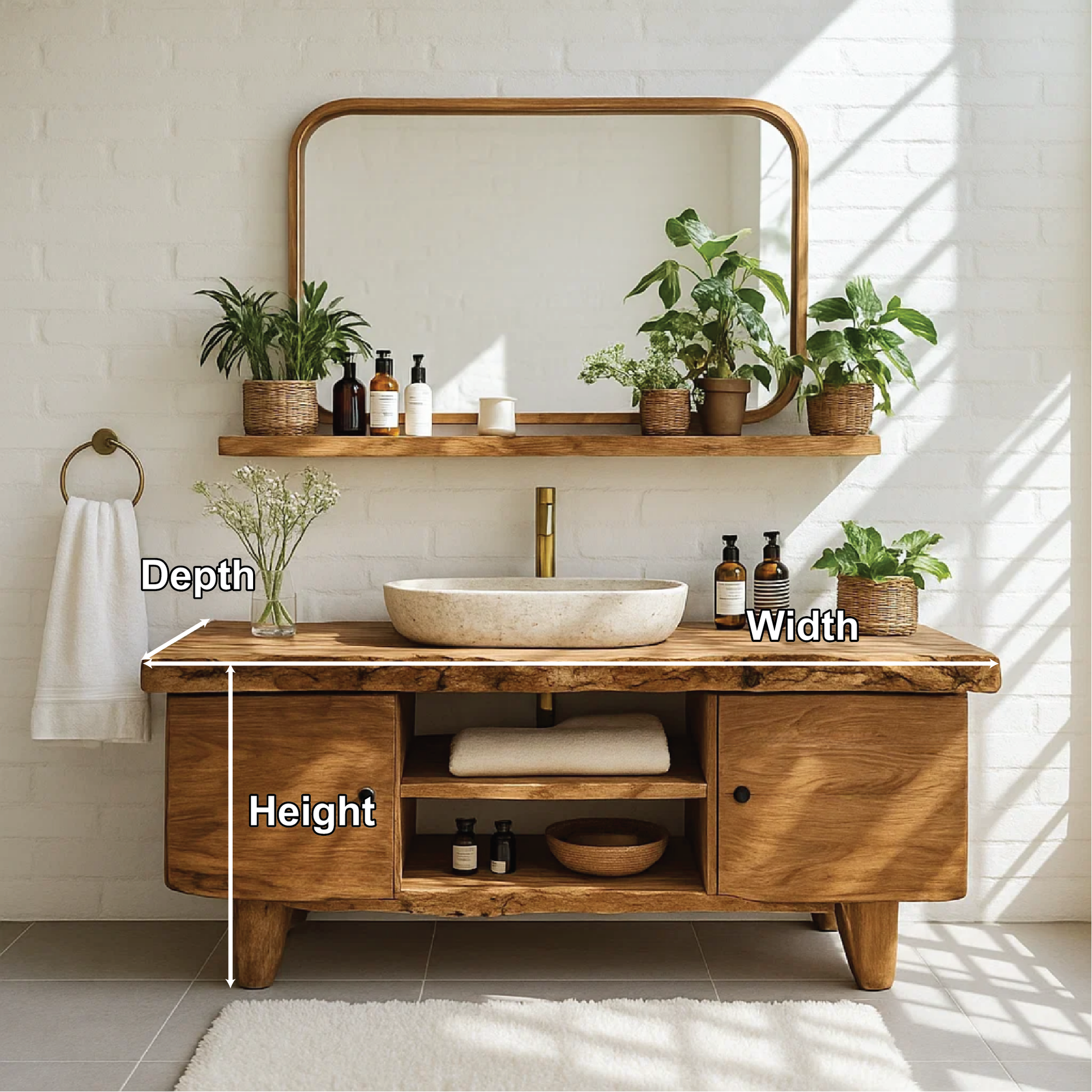 Handcrafted Solid Wood Bathroom Vanity with Live Edge Top and Natural Minimalist Design Kitchnce