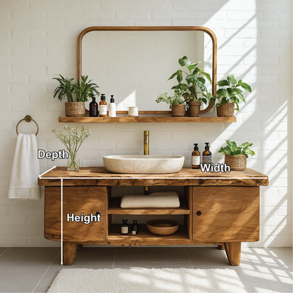 Handcrafted Solid Wood Bathroom Vanity with Live Edge Top and Natural Minimalist Design Kitchnce