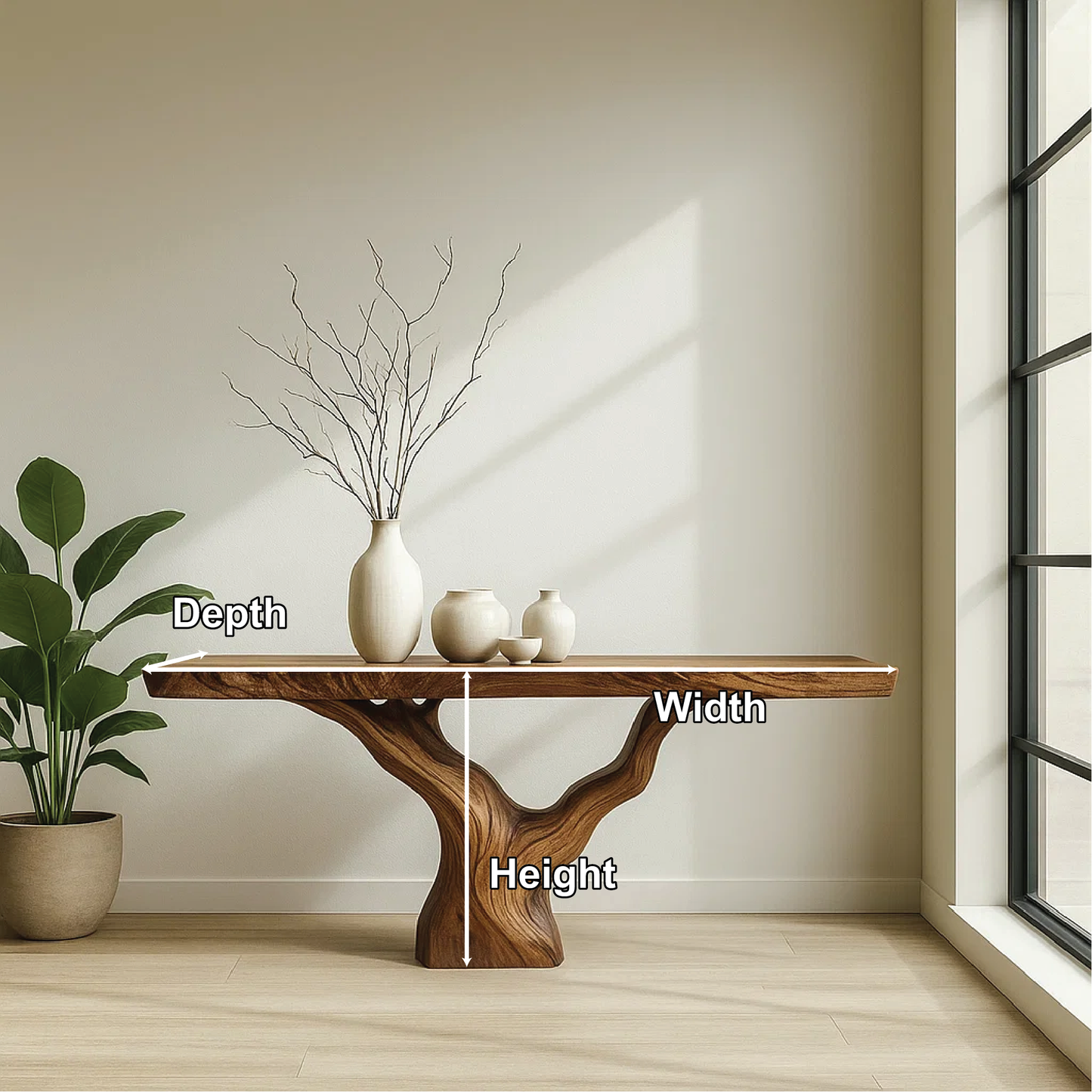 Handcrafted Solid Wood Tree Console Table with Natural Live Edge Design for Modern Homes Kitchnce