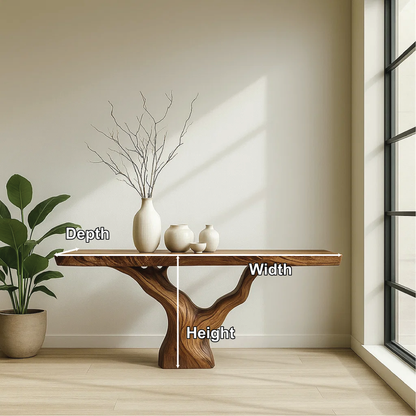 Handcrafted Solid Wood Tree Console Table with Natural Live Edge Design for Modern Homes Kitchnce