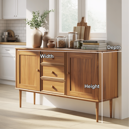 Handcrafted Solid Wood Dining Storage Sideboard with Raised Leg Design and Smooth Drawer Fronts Kitchnce