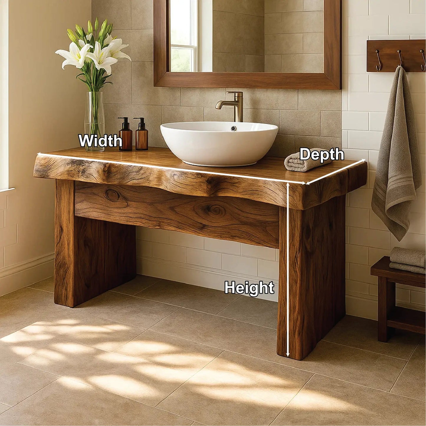 Handcrafted Solid Wood Bathroom Vanity with Live Edge Design for Natural and Modern Interiors Kitchnce