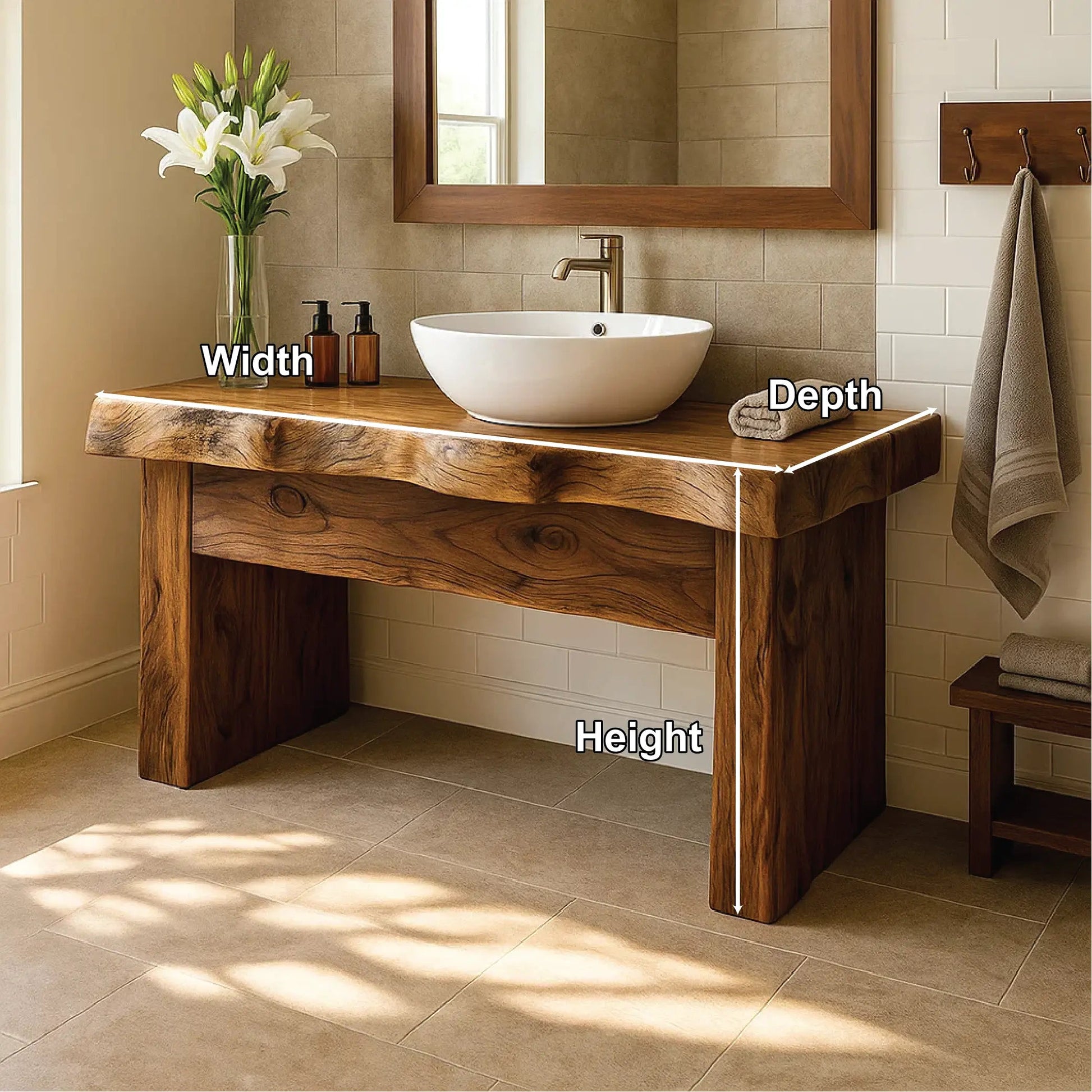 Handcrafted Solid Wood Bathroom Vanity with Live Edge Design for Natural and Modern Interiors Kitchnce