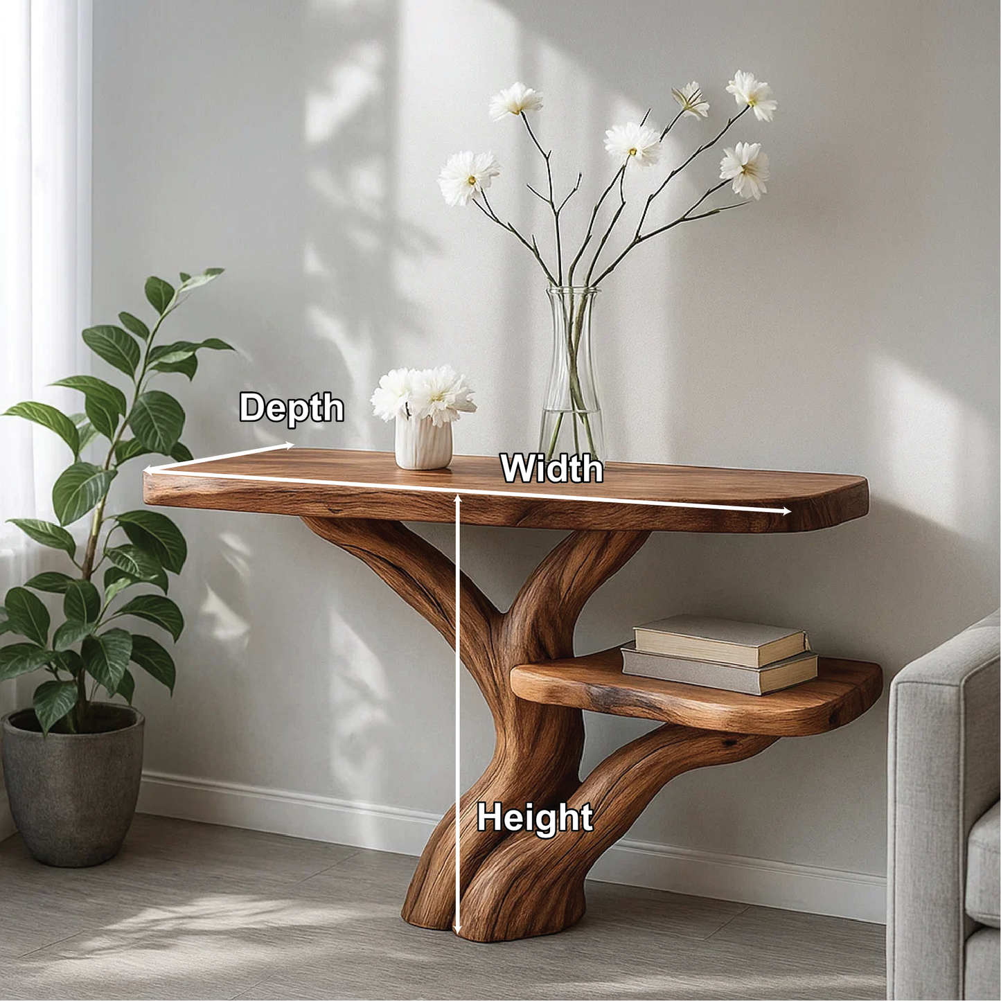 Handcrafted Solid Wood Tree Console Table with Organic Branch Design for Modern Natural Spaces Kitchnce