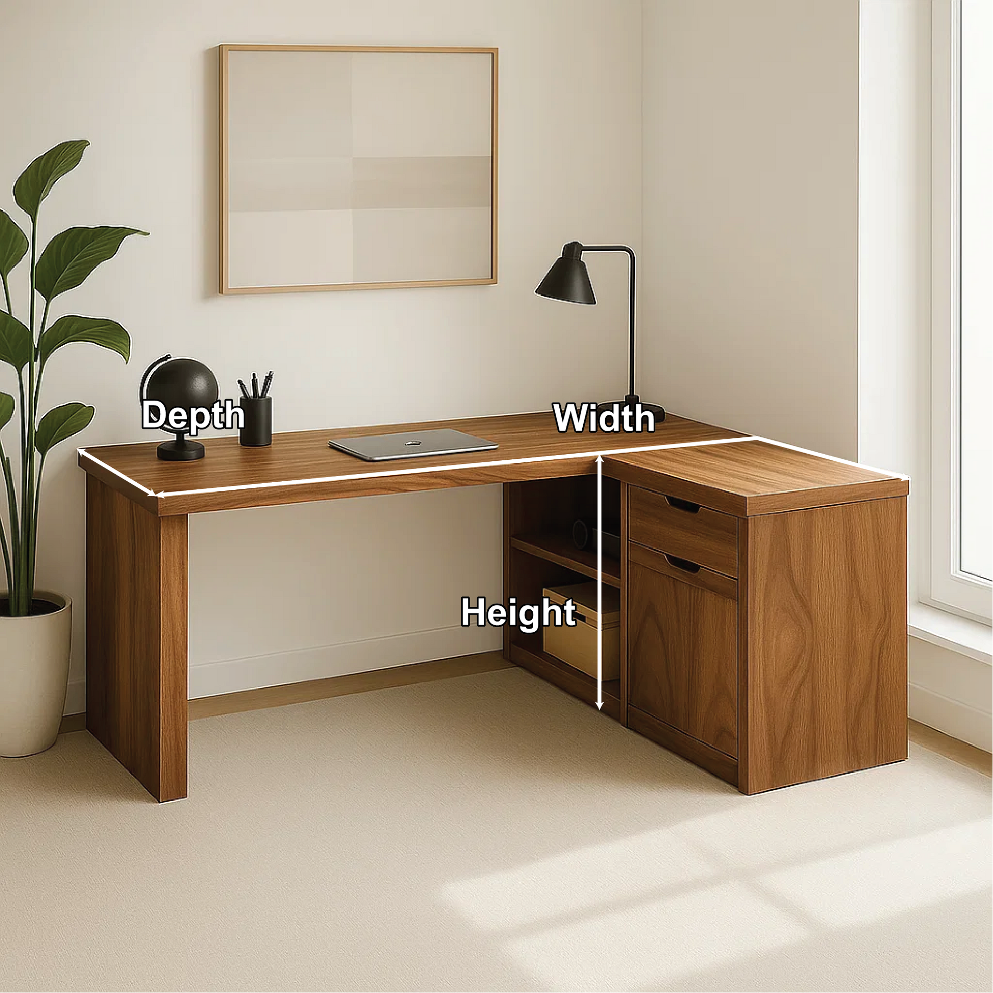Handcrafted Solid Wood L-Shaped Work Desk – Modern Corner Office Table with Storage Drawers Kitchnce