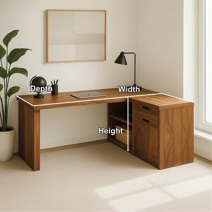 Handcrafted Solid Wood L-Shaped Work Desk – Modern Corner Office Table with Storage Drawers Kitchnce
