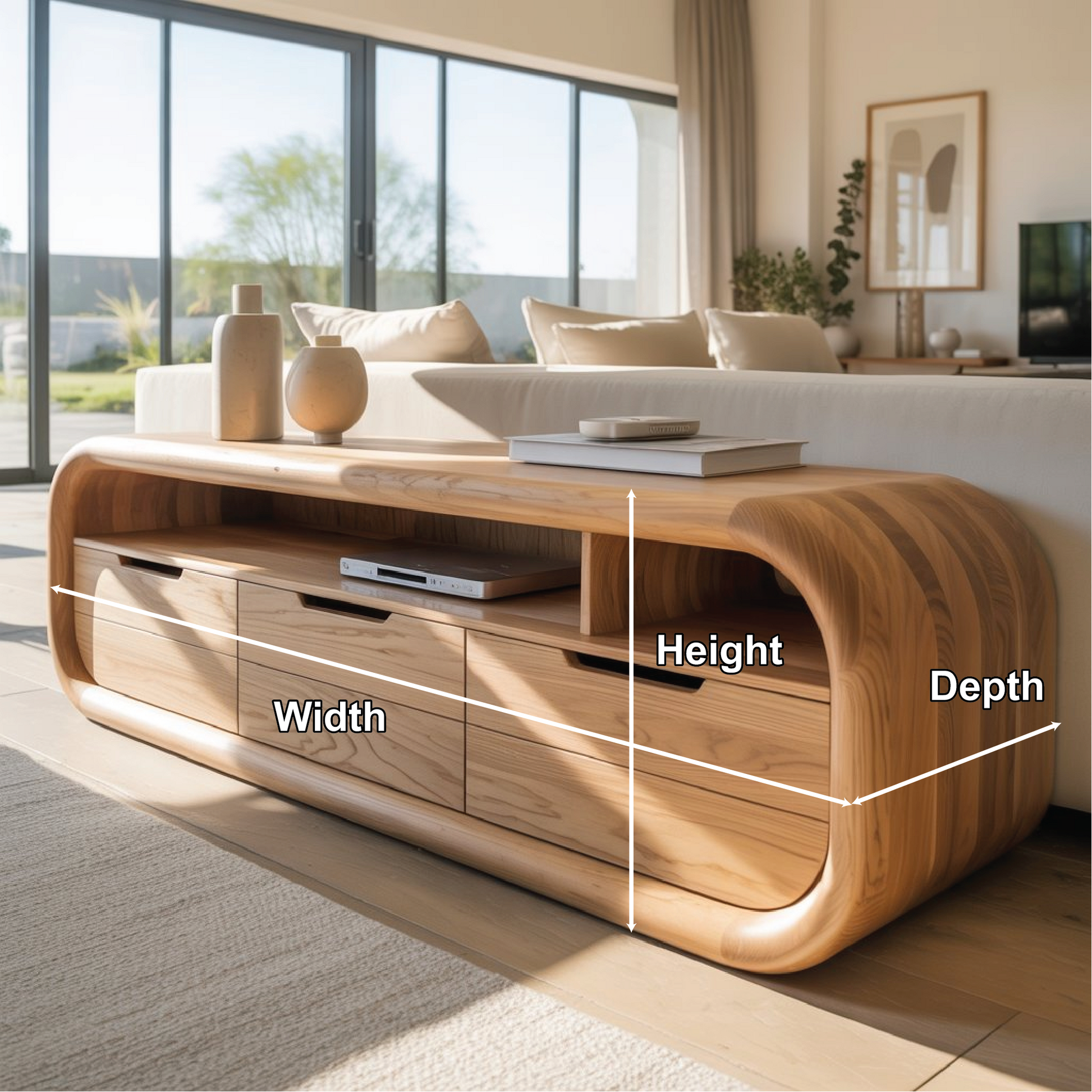Solid Wood Console Table – Handcrafted Modern TV Stand with Smooth Rounded Edges Kitchnce