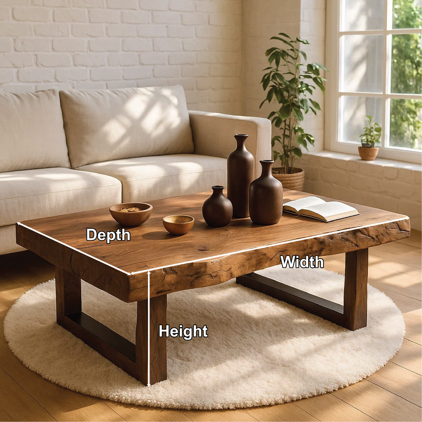Handcrafted Solid Wood Coffee Table with Live Edge Top and Modern Minimalist Base Design Kitchnce