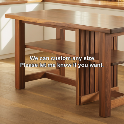 Handcrafted Solid Wood Dining Table with Open Storage Shelves for Modern Natural Kitchens Kitchnce
