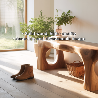 Handcrafted Solid Wood Entryway Bench with Sculpted Organic Cutout Base and Smooth Finish Kitchnce
