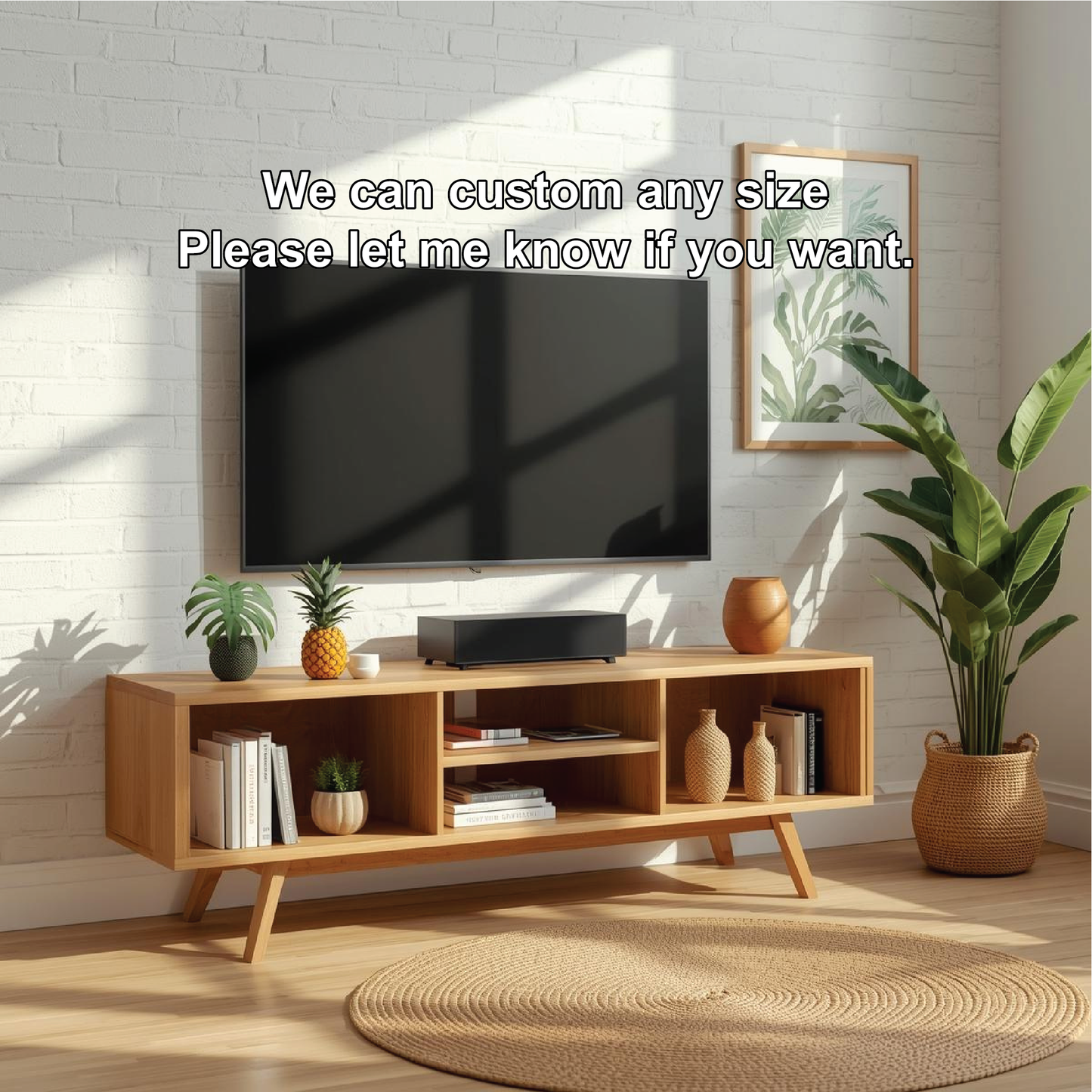 Handcrafted Solid Wood TV Stand with Open Shelving and Mid-Century Modern Minimalist Design Kitchnce