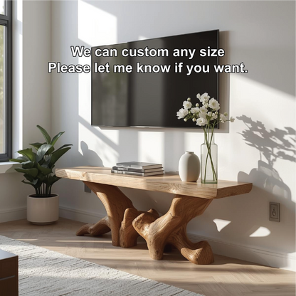 Rustic Solid Wood TV Stand Sculptural Media Console Natural Wood Entertainment Table Kitchnce