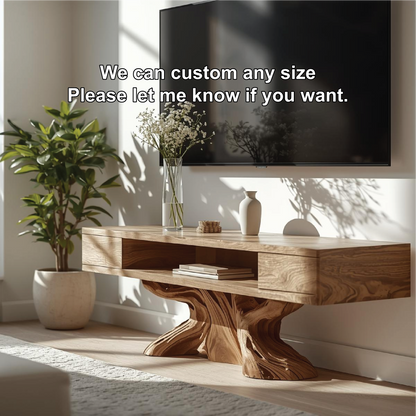 Rustic Solid Wood TV Stand Sculptural Base Media Console Modern Entertainment Center Kitchnce