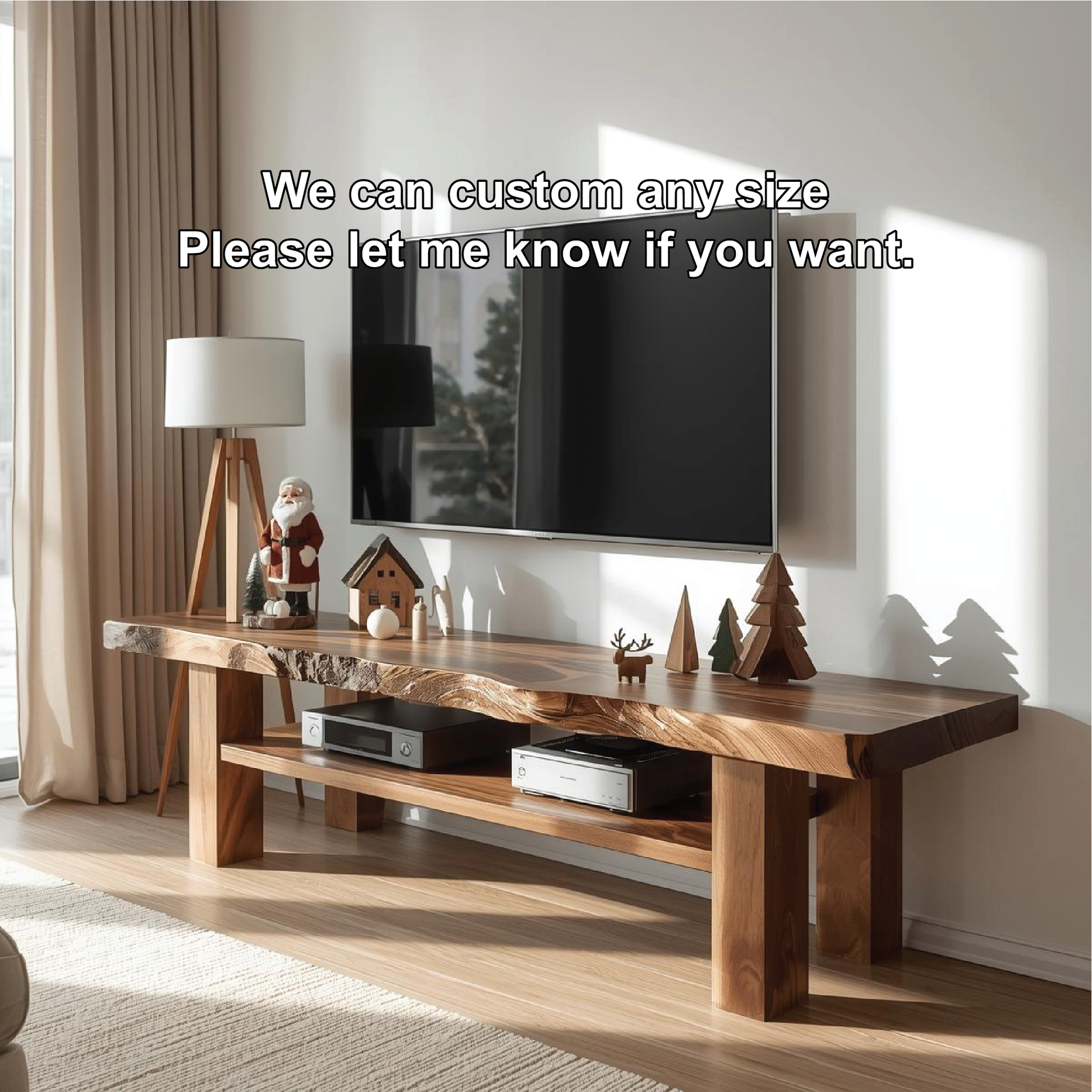 Handcrafted Solid Wood Live Edge TV Stand with Natural Finish for Modern and Rustic Interiors Kitchnce