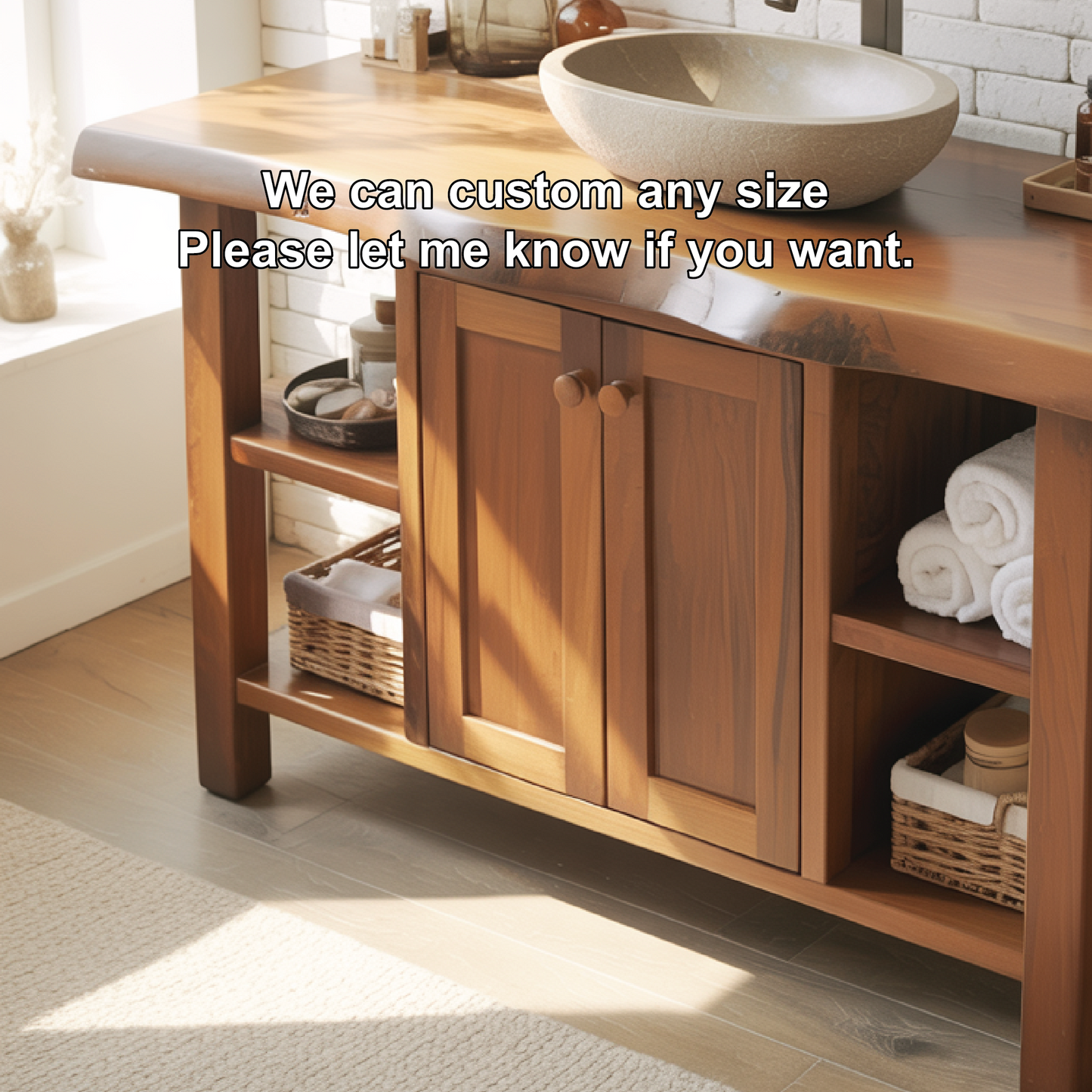 Rustic Solid Wood Bathroom Vanity Cabinet With Doors And Open Shelves Kitchnce