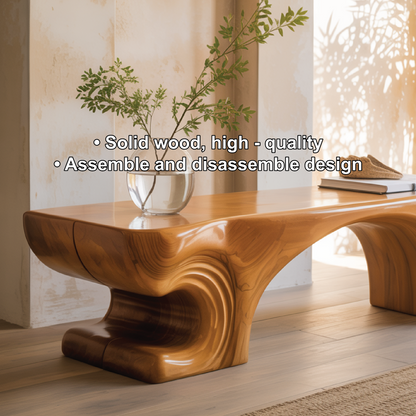 Handcrafted Solid Wood Entryway Bench with Sculpted Organic Base and Smooth Modern Finish Kitchnce
