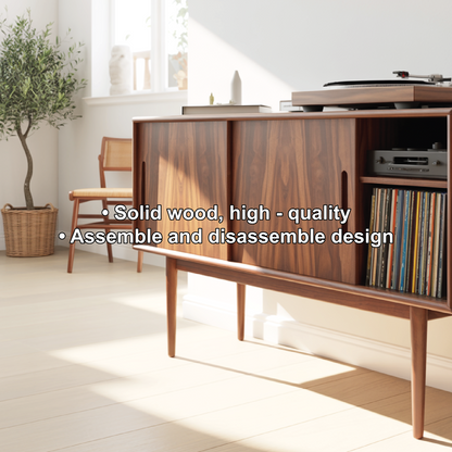 Solid Wood Console Table with Sliding Doors – Mid-Century Style Storage Cabinet for Living Room Kitchnce