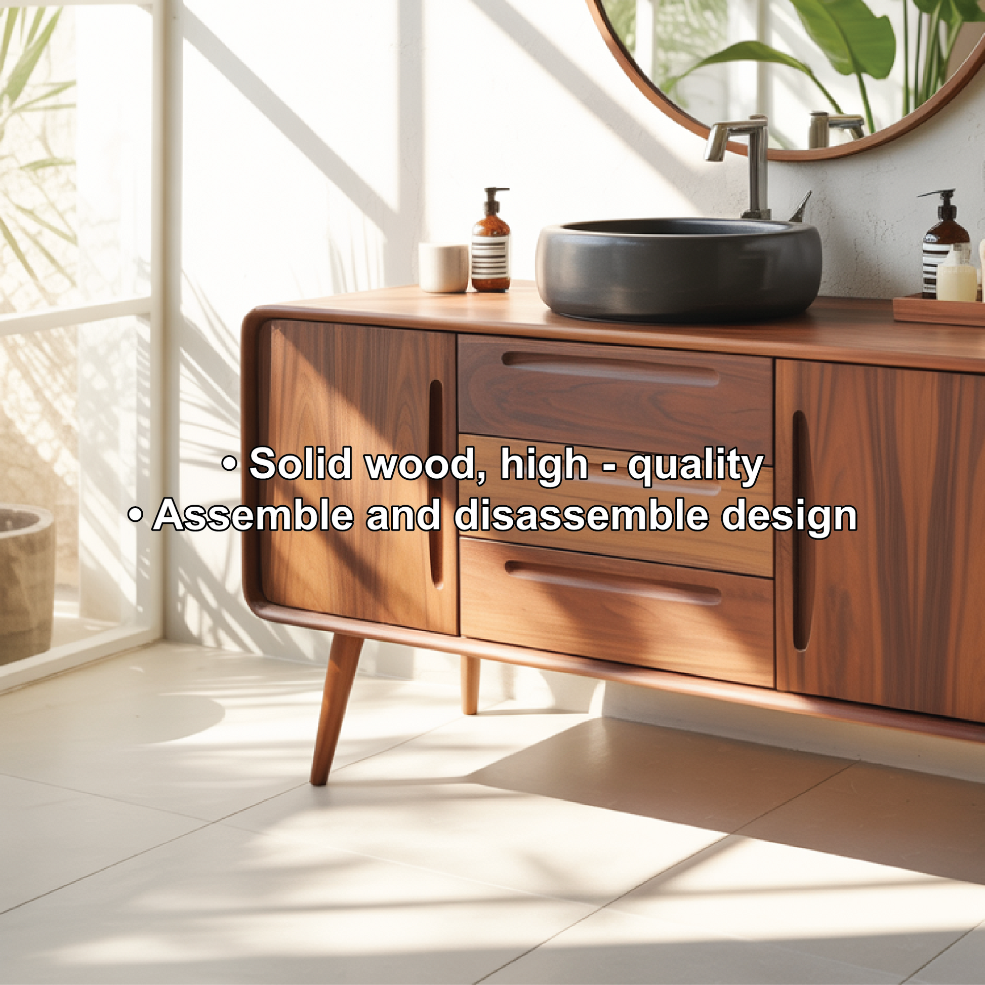 Mid Century Modern Solid Wood Bathroom Vanity Cabinet With Drawers And Doors Kitchnce