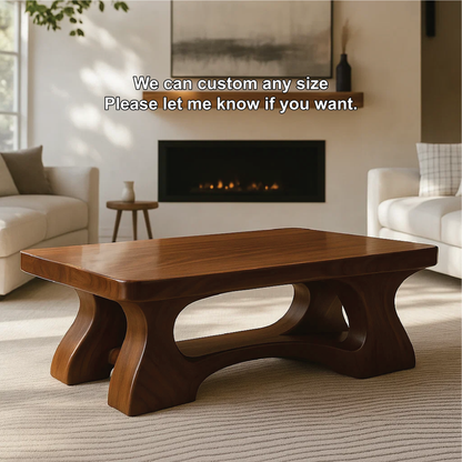 Handcrafted Solid Wood Coffee Table with Sculptural Curved Base and Smooth Polished Finish Kitchnce