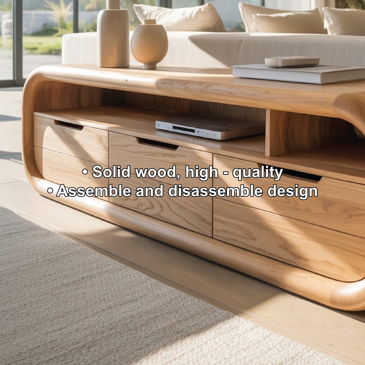 Solid Wood Console Table – Handcrafted Modern TV Stand with Smooth Rounded Edges Kitchnce