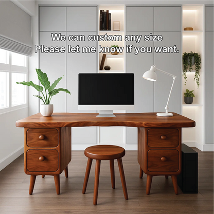 Handcrafted Solid Wood Office Desk – Mid-Century Modern Work Table with Curved Live Edge Design Kitchnce