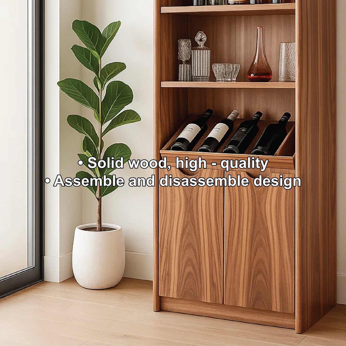Solid Wood Arched Wine Storage Cabinet with Display Shelves and Bottle Organizer Kitchnce