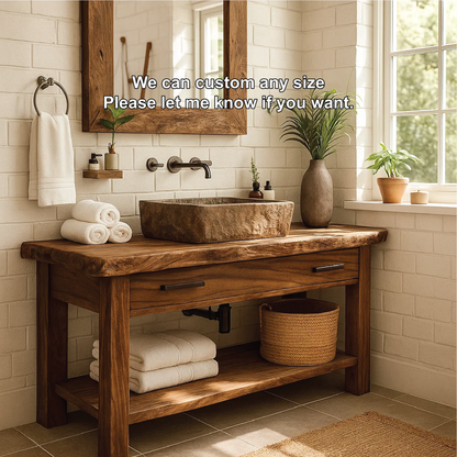 Handcrafted Solid Wood Bathroom Vanity with Rustic Live Edge Design and Modern Farmhouse Charm Kitchnce