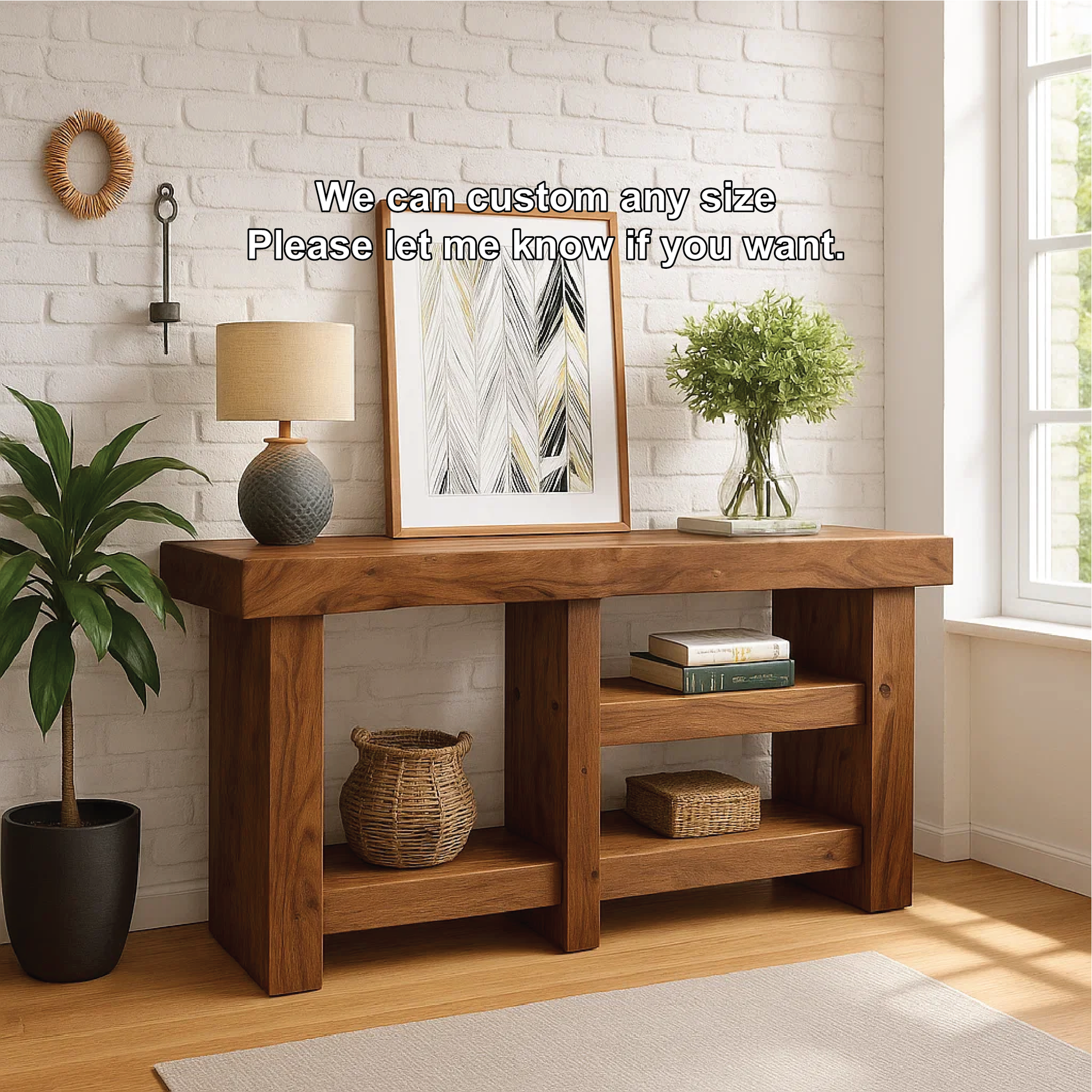 Handcrafted Solid Wood Console Table with Modern Rustic Design for Entryway or Living Room Kitchnce