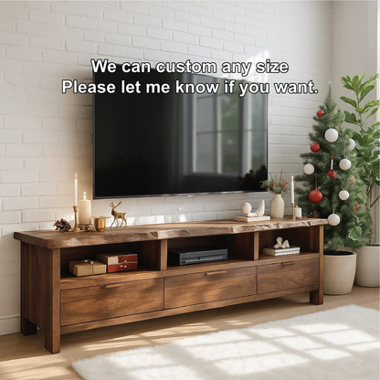 Handcrafted Solid Wood TV Stand with Live Edge Design and Storage Drawers for Modern Interiors Kitchnce