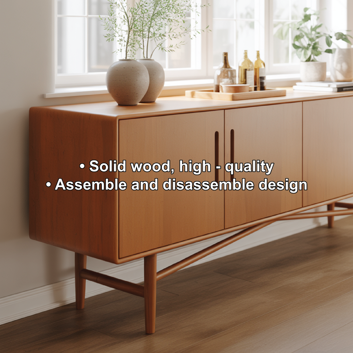 Handcrafted Solid Wood Dining Storage Sideboard with Clean Modern Lines and Four Cabinet Doors Kitchnce