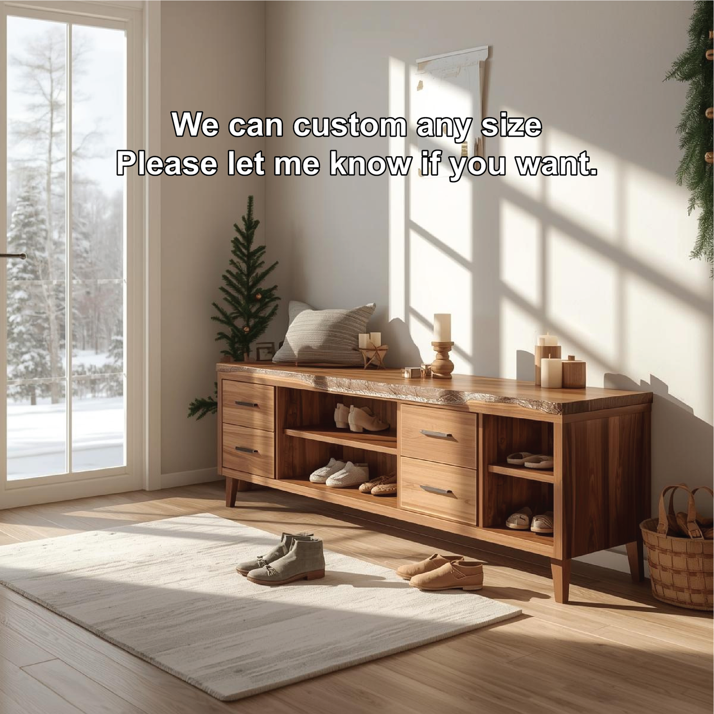 Handcrafted Solid Wood Entryway Bench with Storage Drawers and Live Edge Rustic Design Kitchnce