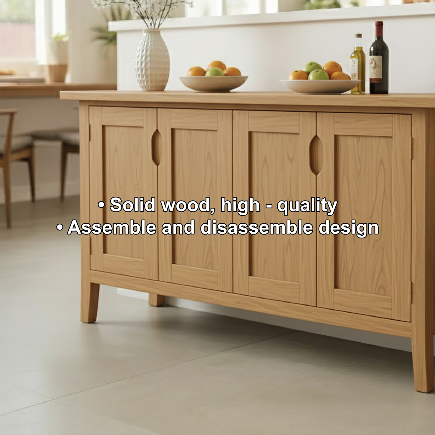 Handcrafted Solid Wood Dining Storage Cabinet with Four Paneled Doors for Modern Interiors Kitchnce