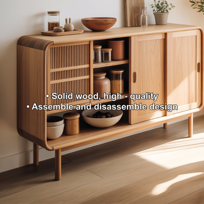 Solid Wood Console Table with Sliding Doors – Handmade Natural Finish Storage Cabinet Kitchnce