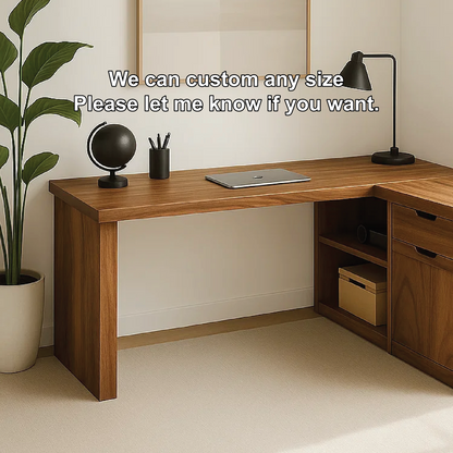 Handcrafted Solid Wood L-Shaped Work Desk – Modern Corner Office Table with Storage Drawers Kitchnce