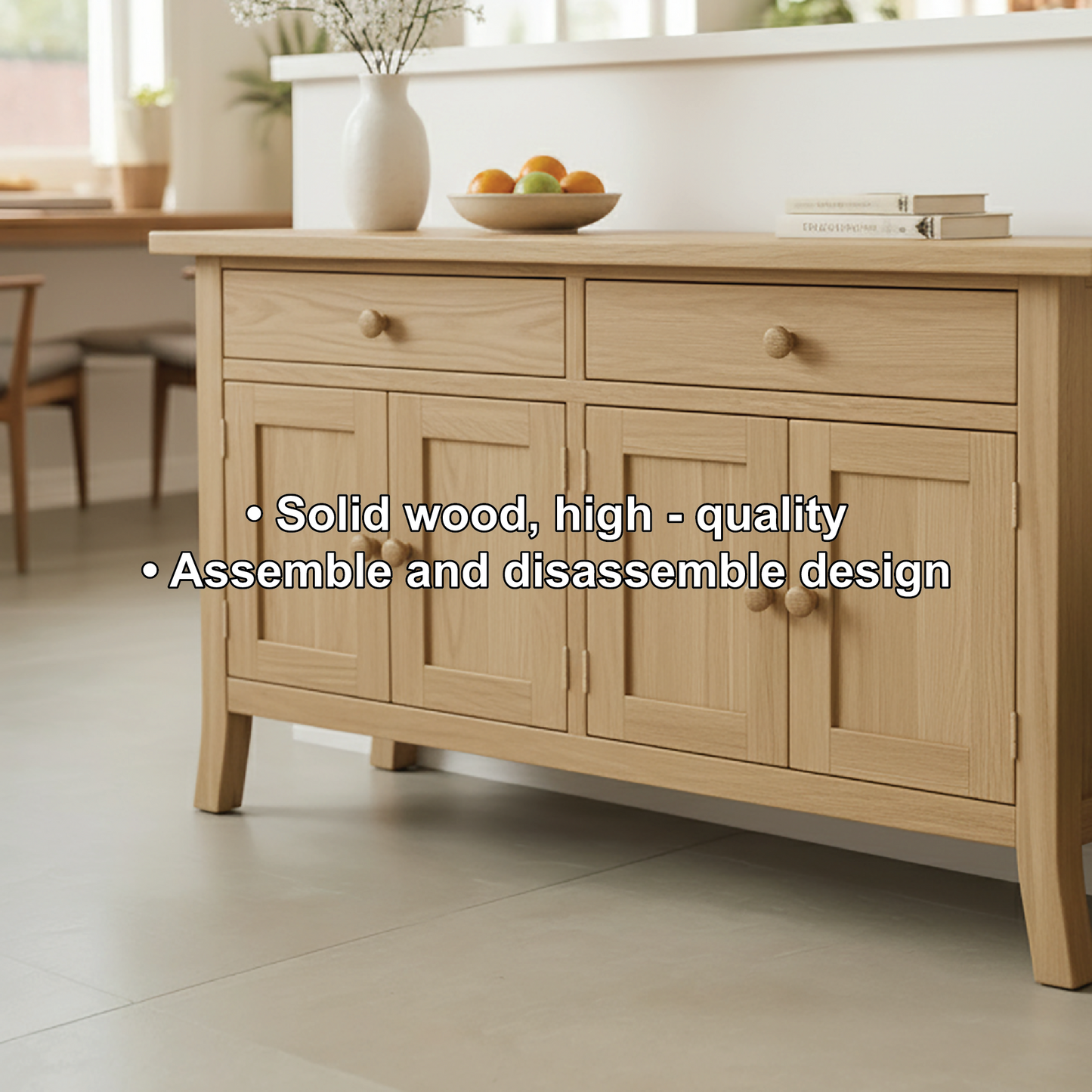 Handcrafted Solid Wood Dining Storage Cabinet with Double Doors and Wide Drawers for Modern Homes Kitchnce
