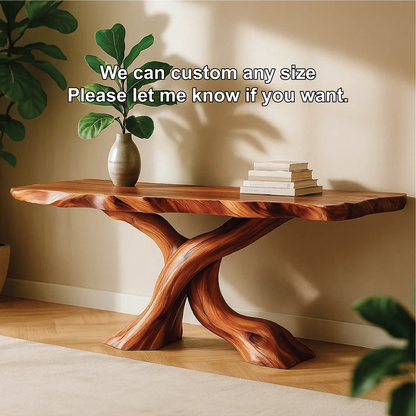 Handcrafted Solid Wood Tree Console Table with Twisted Base Design for Natural Modern Interiors Kitchnce