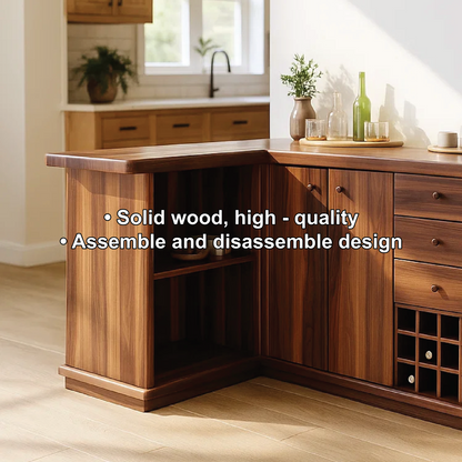 Solid Wood Wine Storage Cabinet with Drawers and Rack – Premium L-Shaped Bar Furniture Kitchnce