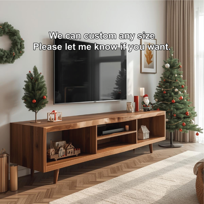 Handcrafted Solid Wood TV Stand with Mid-Century Design and Natural Finish for Modern Living Rooms Kitchnce