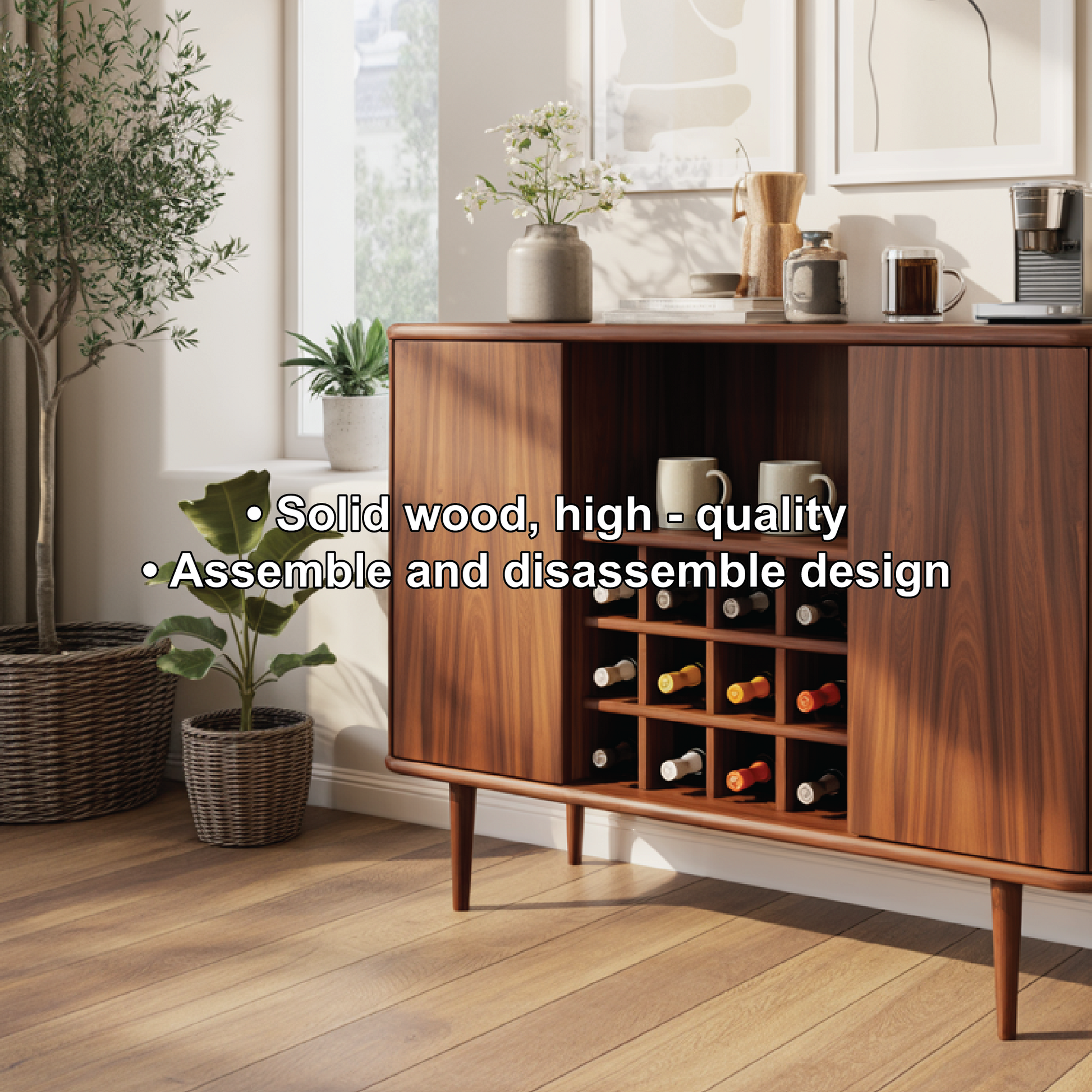 Solid Wood Wine Storage Cabinet with Built-In Bottle Rack and Sliding Doors for Modern Homes Kitchnce