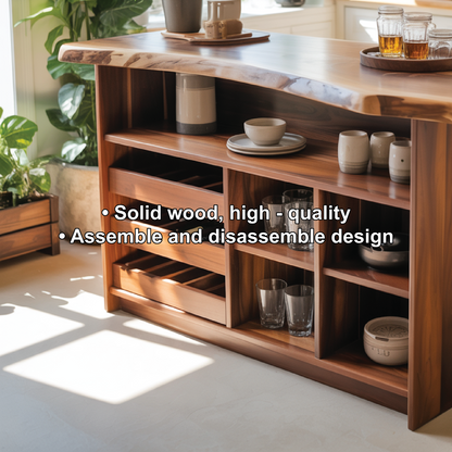 Handcrafted Solid Wood Dining Wine Cabinet with Open Shelves and Bottle Storage for Modern Kitchens Kitchnce