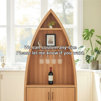 Handcrafted Solid Wood Dining Cabinet with Boat-Shaped Design, Glass Holder and Lower Storage Kitchnce